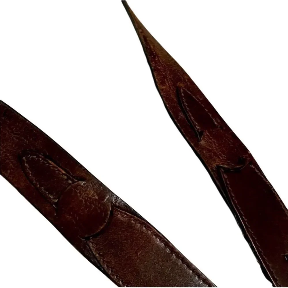 Y2K GAP Belt Boho Brown Leather Western Silver Solid Brass Square 1.5” Wide 32